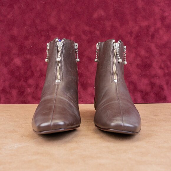 Tory Burch Women Zip Brown Leather Fashion Ankle Boots sz 7.5 - Picture 3 of 9